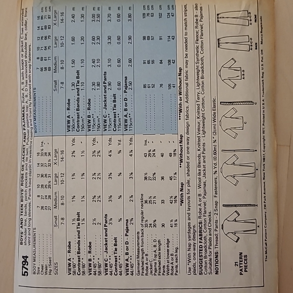 1977 Vintage Carefree Patterns from McCalls 5794 Boys/Teens Robe/Pajamas - Picture 5 of 7